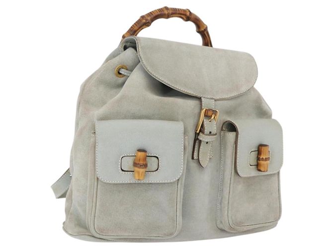 GUCCI Bamboo Backpack Leather Light Blue Gold 003 2058 0016 Auth 206231