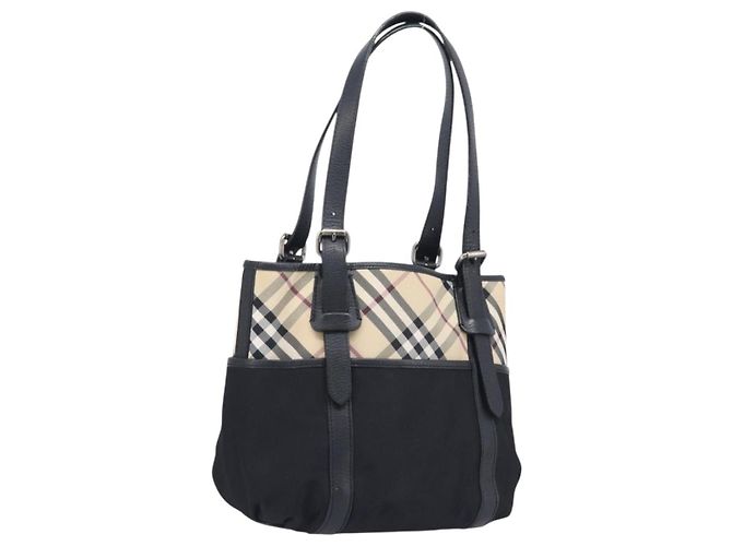 Borsa Tote BURBERRY Nova Check Canvas Beige Silver Auth 208838V Argento