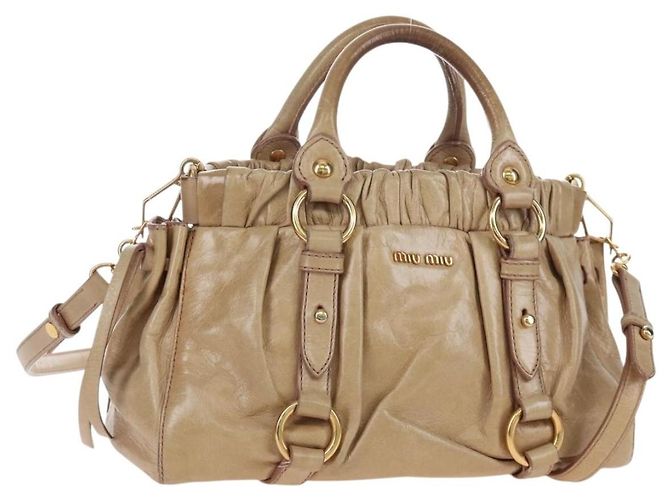 Bolsa de mão Miu Miu em couro 2way Beige Gold Auth 167776M