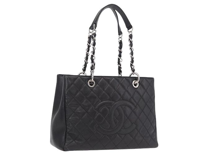 Sac Cabas CHANEL Matelasse à chaîne en cuir Caviar Noir Argent CC Auth BA15924SAM