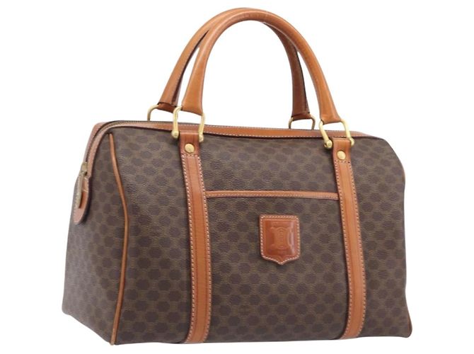 Céline Sac Boston CELINE Macadam Canvas PVC Cuir Marron Or Auth 208642V Doré