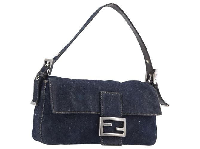 Borsa a tracolla FENDI Mamma Baguette Denim Blue Silver Auth BA15869V Argento