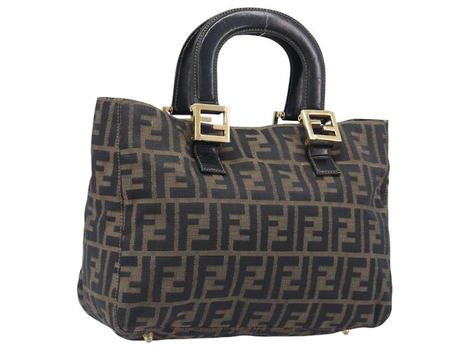 FENDI Zucca Canvas Handtasche Schwarz Braun Auth 208726V