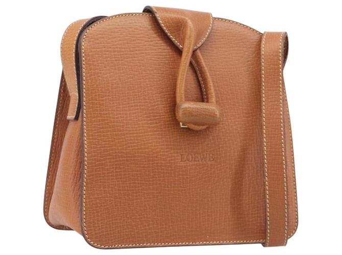 Bolsa de Ombro LOEWE em Couro Marrom Tom Dourado Auth 207796A