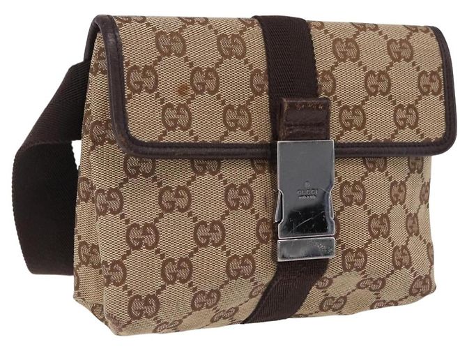 GUCCI GG Canvas Gürteltasche Beige Silver 131236 Auth 208149 Silber