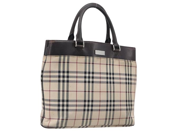 BURBERRY Nova Check Handtasche Canvas Beige Silver Auth 208144 Silber