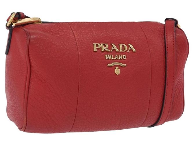 PRADA Schultertasche Leder Rot Gold Auth 209262A Golden