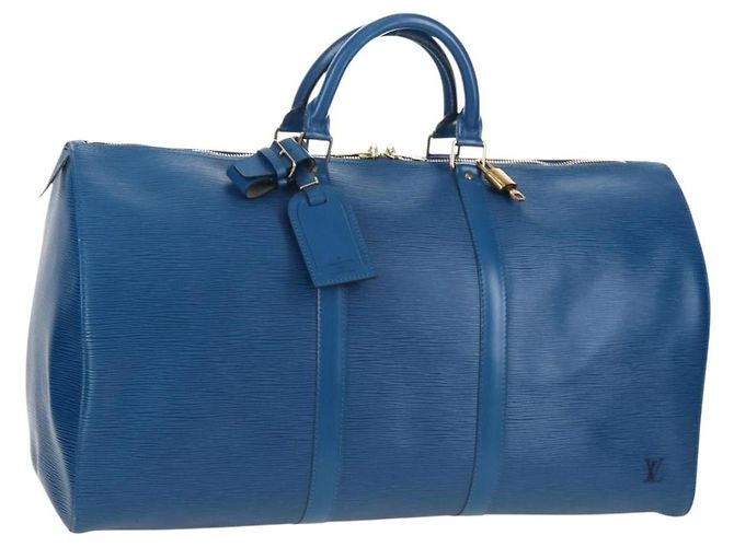 LOUIS VUITTON Epi Keepall 50 Boston Bag Blue M42965 LV Auth am12687V