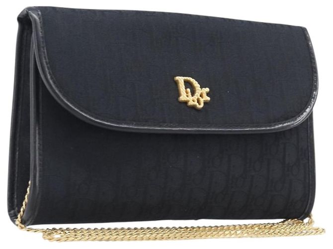 Borsa a Tracolla con Catena Christian Dior Trotter Canvas Nero Oro Auth 208710V