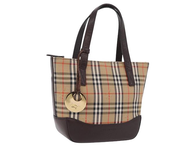 Borsa a mano BURBERRY Nova Check Canvas Beige Gold Auth 207846A D'oro
