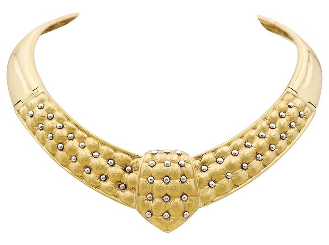 Autre Marque Colar plastron, motivo acolchoado, ouro amarelo.