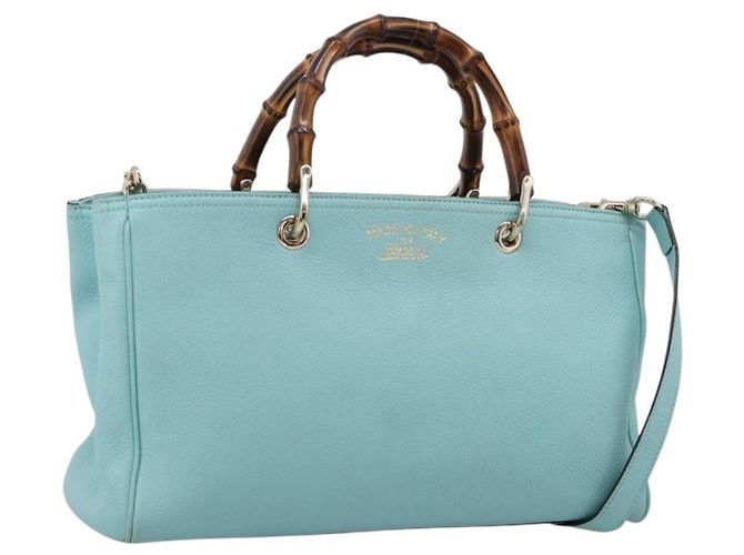 Borsa a mano GUCCI Bamboo in pelle 2way azzurro e oro 323660 Auth LN229A D'oro Blu chiaro