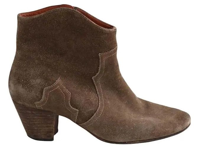 Isabel Marant Khaki Deerskin Ankle Boots Size 40