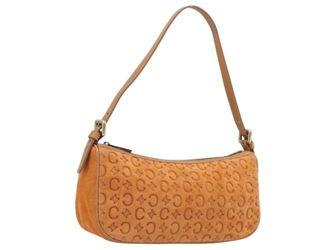 16 Céline Sac à main CELINE C Macadam Suede Orange Ton Or Auth 208638V