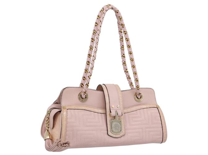 VERSACE Chain Tote Bag Leder Pink Gold Auth 207875M Golden