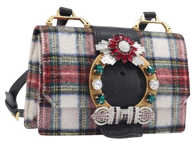 Borsa a tracolla Miu Miu Bijoux Wool Red Gold Auth ka6640V