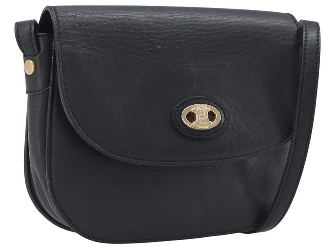 Céline Borsa a tracolla bucket CELINE Sangle in pelle nera e oro Auth ep16425