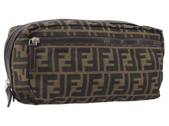 FENDI Zucca Canvas Clutch Tasche Schwarz Braun Auth 208796A