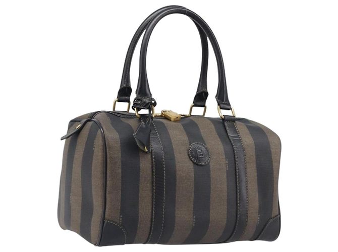 Pequin FENDI Pecan Canvas Handtasche PVC Schwarz Braun Auth ep16390