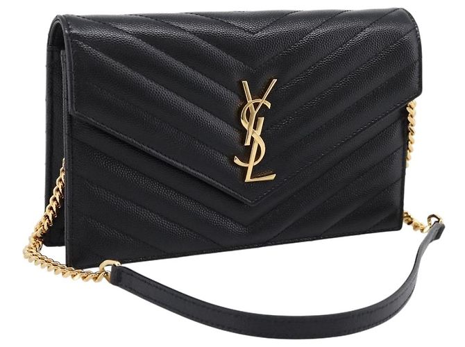 Autre Marque Borsa a tracolla con catena Saint Laurent in pelle nera e oro Auth BA15862M Nero D'oro