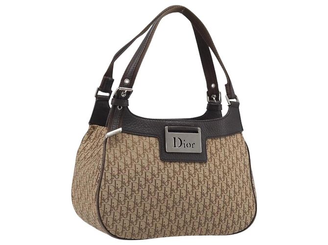 Sac à main Christian Dior Trotter Canvas Marron Argent Auth 207724V