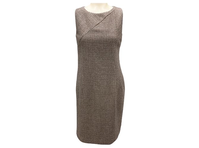 Kiton Grey / Brown Multi Ärmelloses Kleid aus Wolle im Karomuster