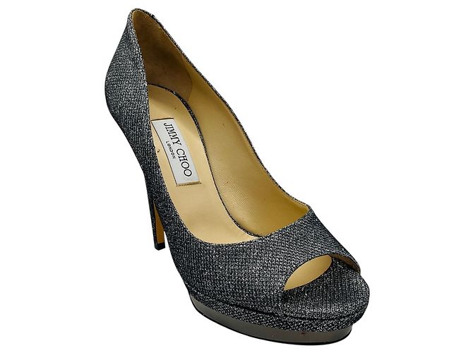 Zapatos de salón abiertos Jimmy Choo Silver Metallic Glitter Plata