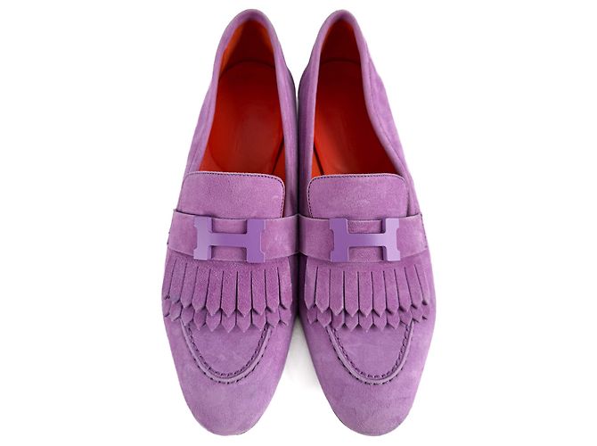 Hermès Mocassin en daim de chèvre Royal 38 Violet Parm