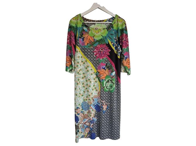 Etro Milano Midikleid mit mehrfarbigem Blumenprint Braun Schwarz Pink Weiß Blau Mehrfarben Grün Orange Gelb