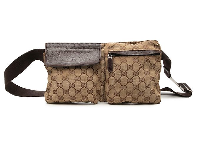 Bolso cinturón Gucci GG Canvas beige con doble bolsillo