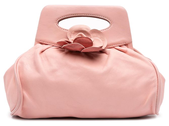 Chanel Camellia Top Handle Frame Bag Handtasche aus rosa Lammleder
