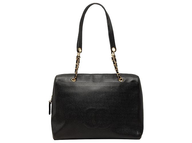 Bolsa de Ombro Chanel Caviar CC preta Preto