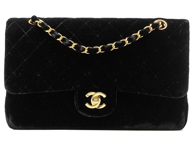 Bolsa de ombro Chanel Medium Classic Double Flap em veludo preto