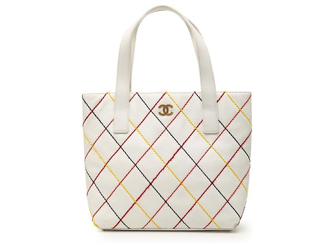 Bolsa Chanel CC Wild Stitch em couro de bezerro branca