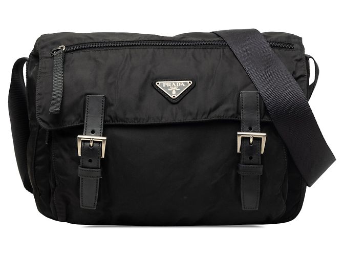 Sac messager Prada Tessuto bleu avec fermeture éclair et double boucle