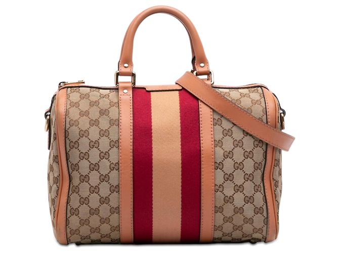 Sac Boston Satchel Gucci Medium GG Canvas Web Joy Beige