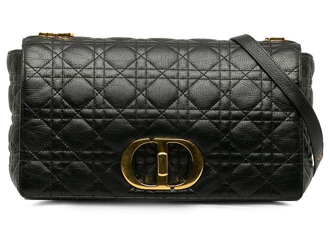 Borsa a tracolla Dior Caro Large Cannage Nera Nero