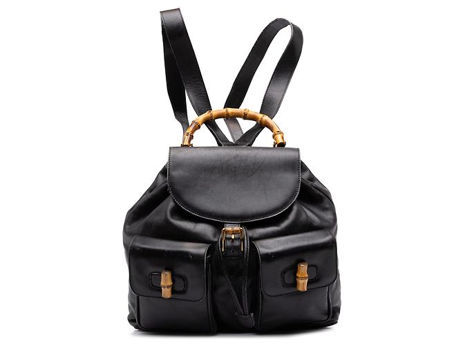 Bamboo Gucci Large Rucksack aus Kalbsleder in Schwarz mit Kordzug und Bambus
