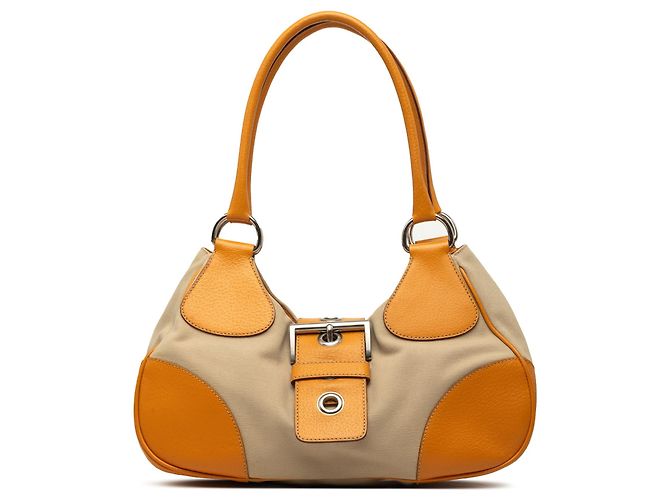 Bolsa de Ombro Moon Prada em lona Canapa com acabamento Cinghiale bege