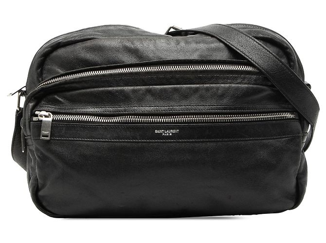 Autre Marque Saint Laurent Sid Messenger Bag aus Lammleder in Schwarz