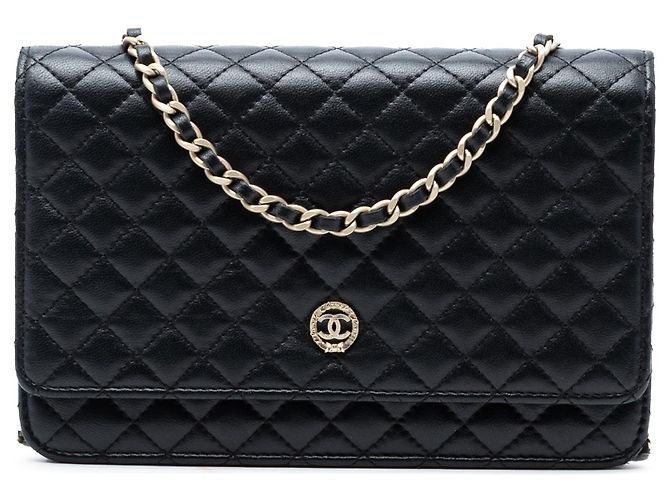 Borsa a tracolla Chanel CC Microquilted in pelle d'agnello nera Wallet On Chain Nero