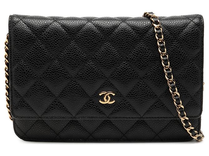 Borsa a tracolla Chanel CC Quilted Caviar Wallet on Chain Nera Nero