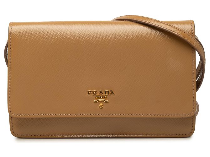 Borsa a tracolla Prada Saffiano Vernice marrone con portafoglio e tracolla