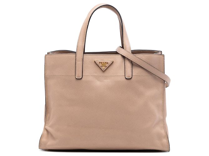 Sac Satchel Prada Saffiano Soft à trois poches, Marron