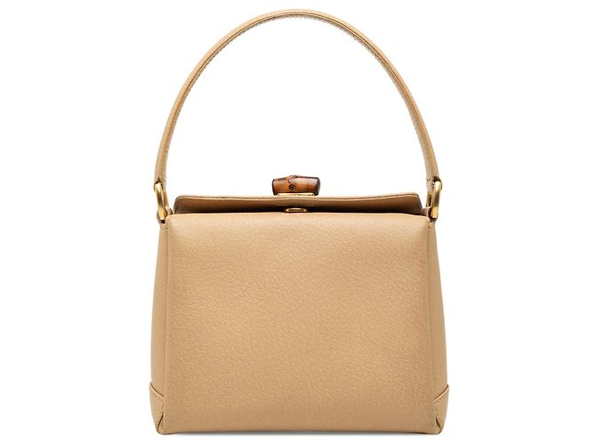 Bamboo Bolsa Gucci em couro de bezerro granulado bege com alça de bambu