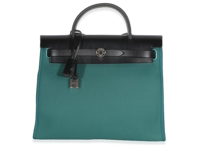 Hermès Noir Vache Hunter Malachite Toile Canvas Herbag Zip 31