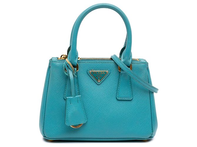 Borsa Prada Micro Saffiano Galleria Double Zip Blu