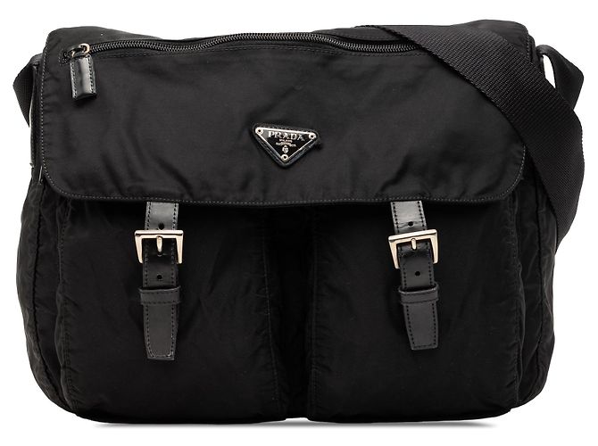 Sac messager Prada Tessuto noir avec fermeture éclair et double boucle