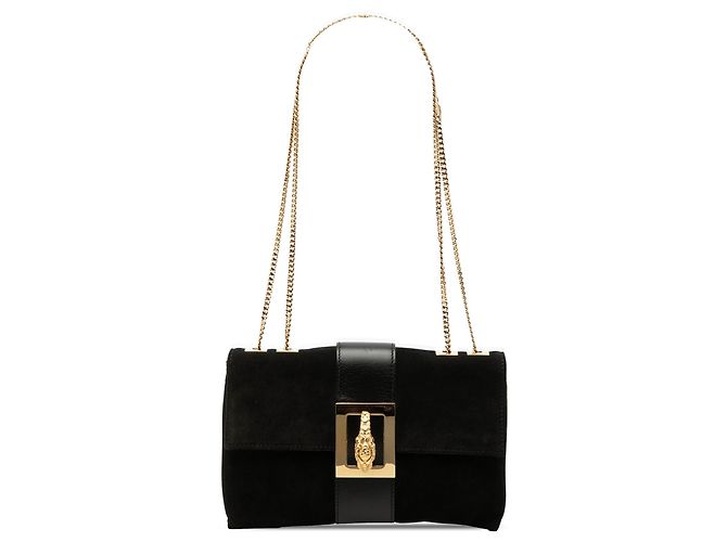 Bolsa de Ombro Gucci em Camurça Preta com Corrente e Cabeça de Tigre