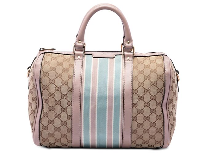 Bolso Boston Satchel Gucci Medium GG Canvas Web Joy Rosa